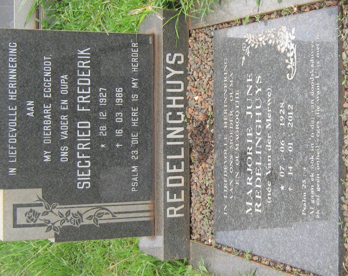 REDELINGHUYS Siegfried Frederik 1927-1986 &amp; Marjorie June VAN DER MERWE 1928-2012