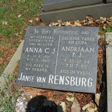 RENSBURG Andriaan P.J., Janse van 1924-1989 &amp; Anna C.J. 1921-1960