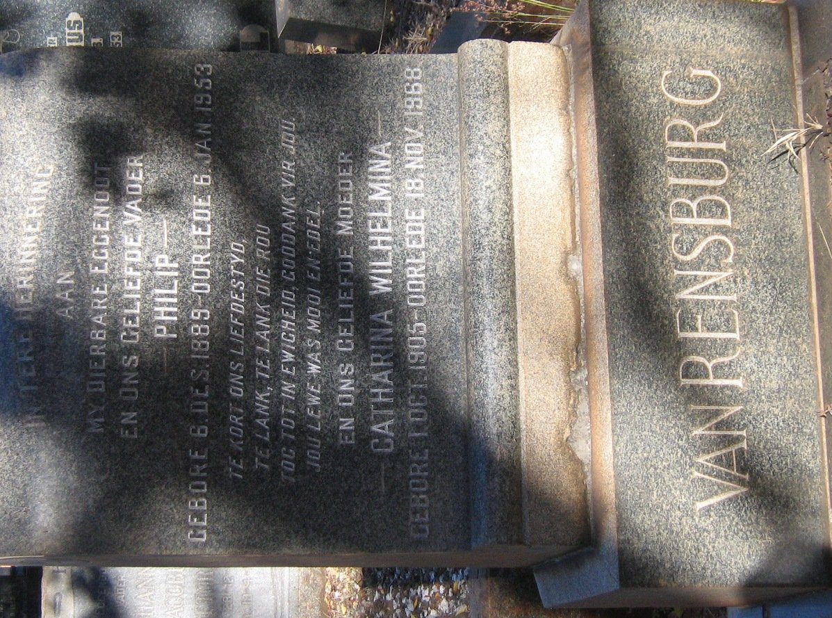 RENSBURG Philip, van 1889-1953 &amp; Catharina Wilhelmina 1905-1968