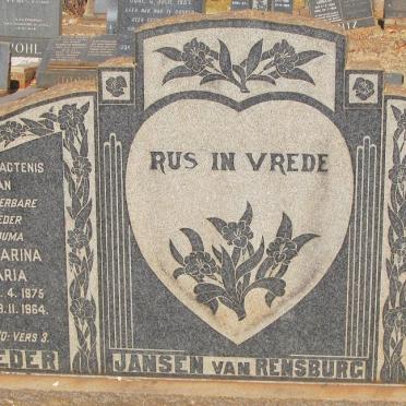RENSBURG Sarel Petrus Frederick, Janse van 1872-1957 &amp; Catharina Maria 1875-1964