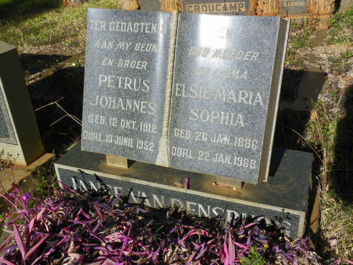 RENSBURG Petrus Johannes, Janse van 1912-1952 &amp; Elsie Maria Sophia 1886-1968