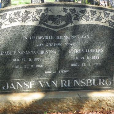 RENSBURG Petrus Lourens, Janse van 1882-1959 &amp; Elizabeth Susanna Christina 1886-1966