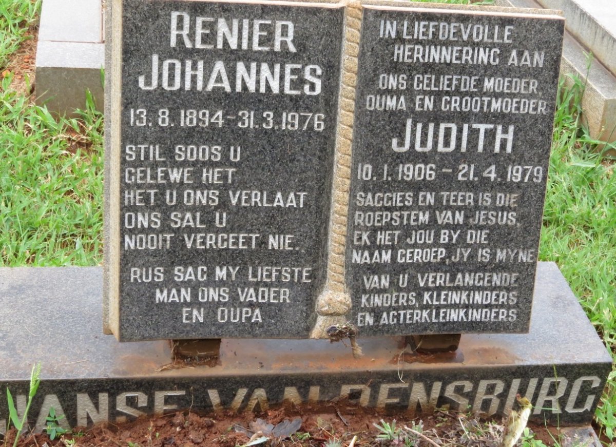 RENSBURG Renier Johannes, Janse van 1894-1976 &amp; Judith 1906-1979