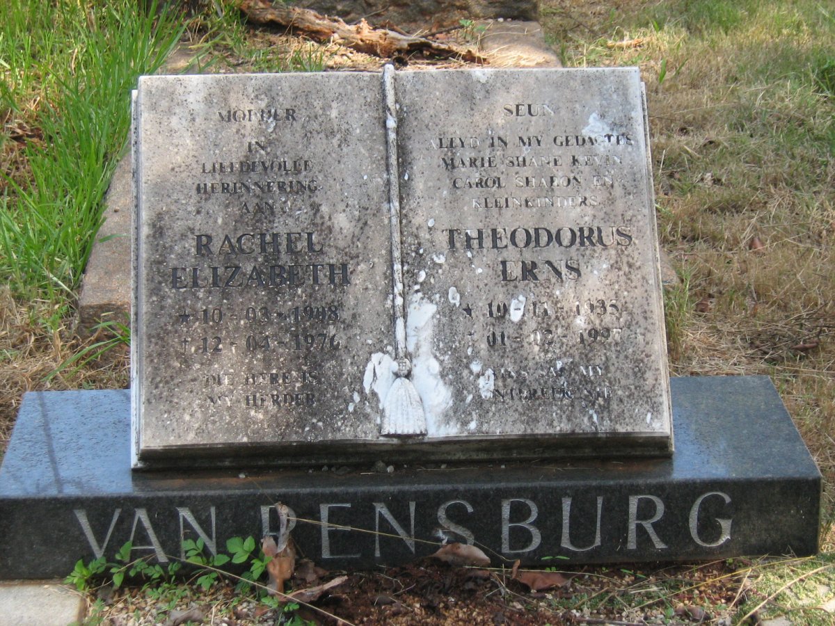 RENSBURG Rachel Elizabeth, van 1908-1976 :: VAN RENSBURG Theodorus Erns 1935-1997