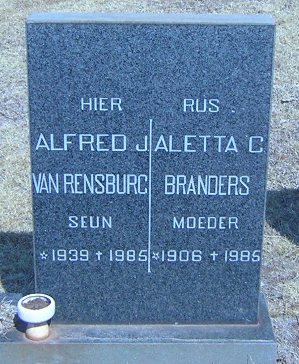 RENSBURG Alfred J., van 1939-1985 :: BRANDERS Aletta C. 1906-1985