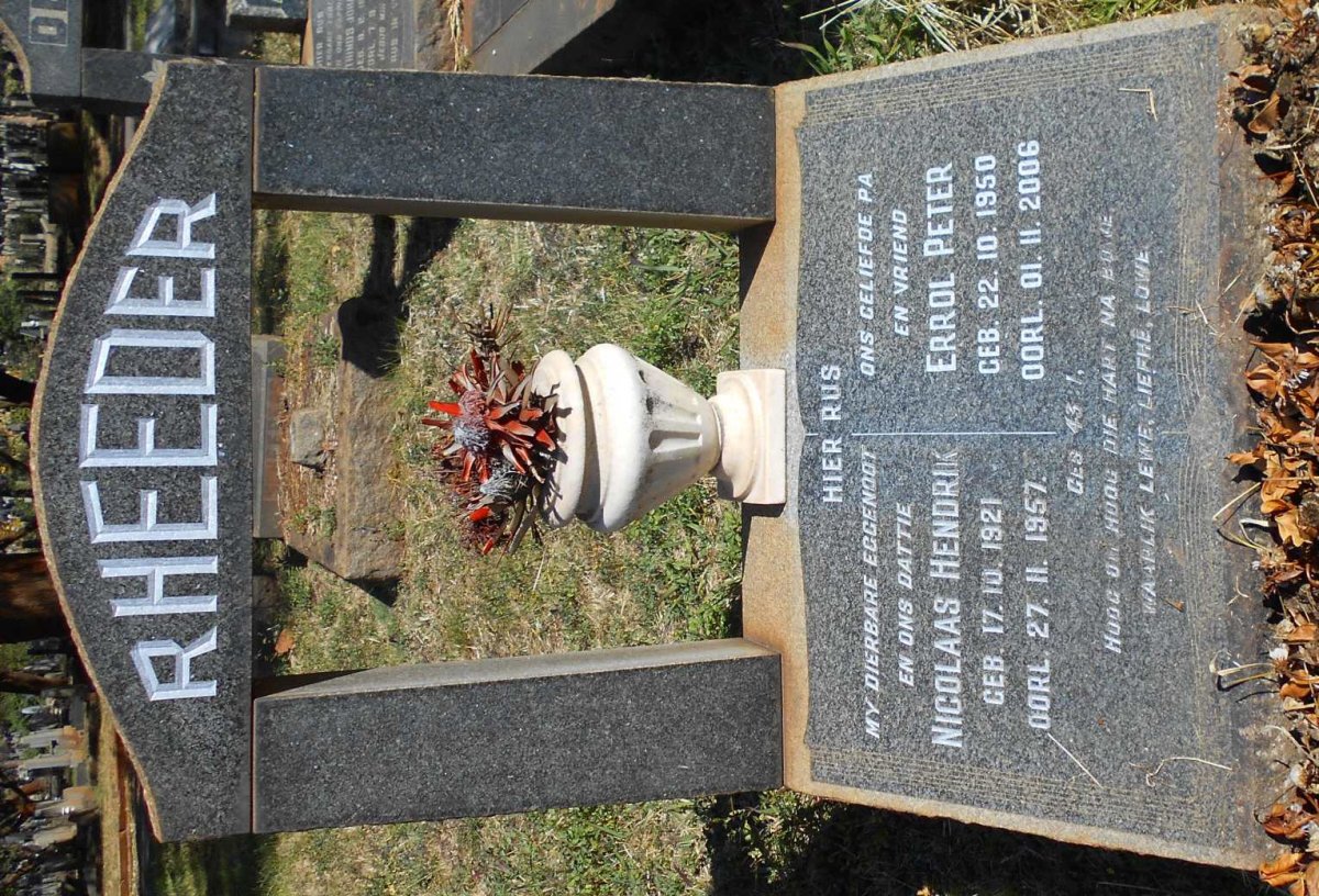 RHEEDER Nicolaas Hendrik 1921-1957 &amp; :: RHEEDER Errol Peter 1950-2006
