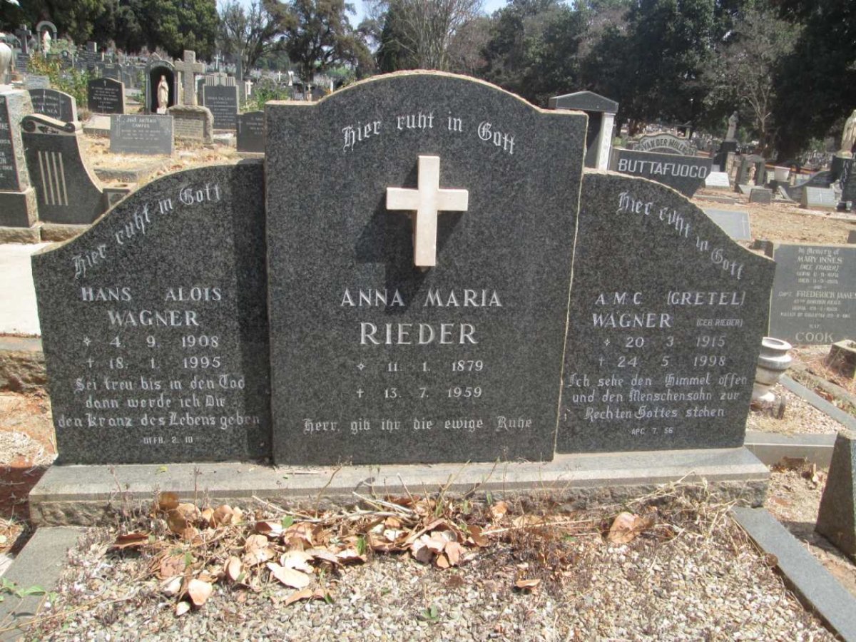 RIEDER Anna Maria 1879-1959 :: WAGNER Hans Alois 1908-1995 &amp; A.M.C. RIEDER 1915-1998