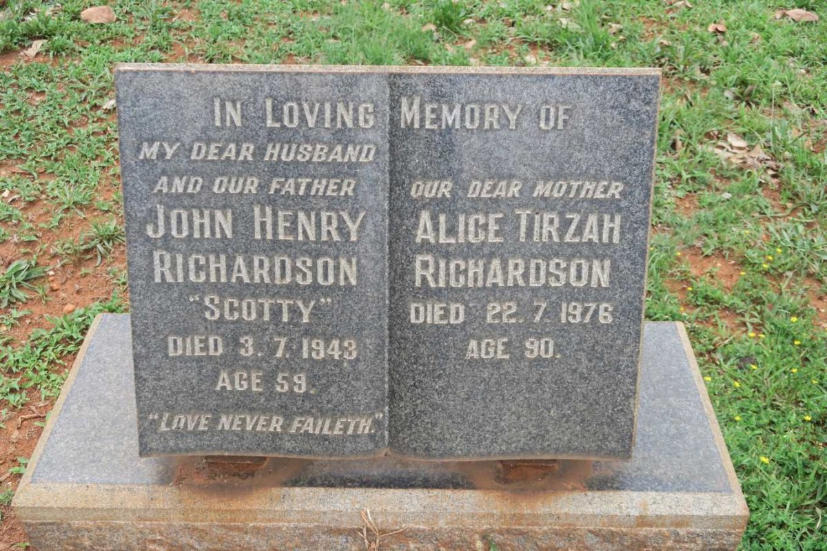 RICHARDSON John Henry -1943 &amp; Alice Tirzah -1976