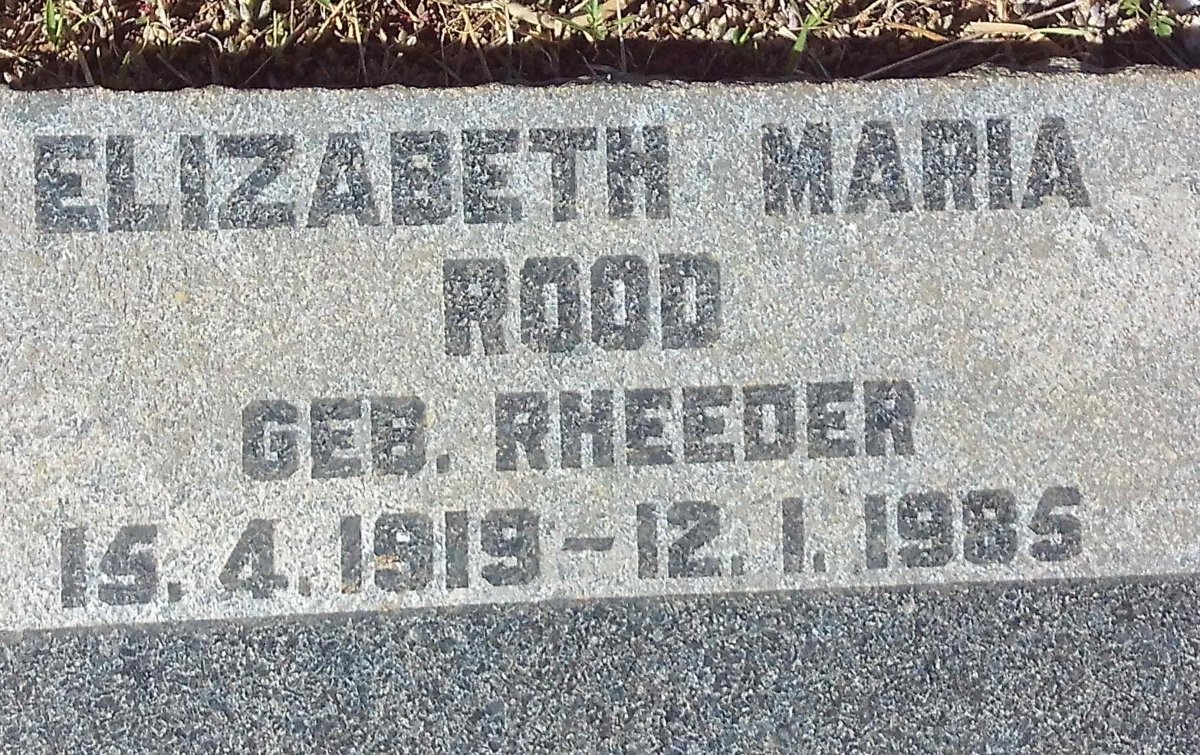 ROOD Elizabeth Maria nee RHEEDER 1919-1985