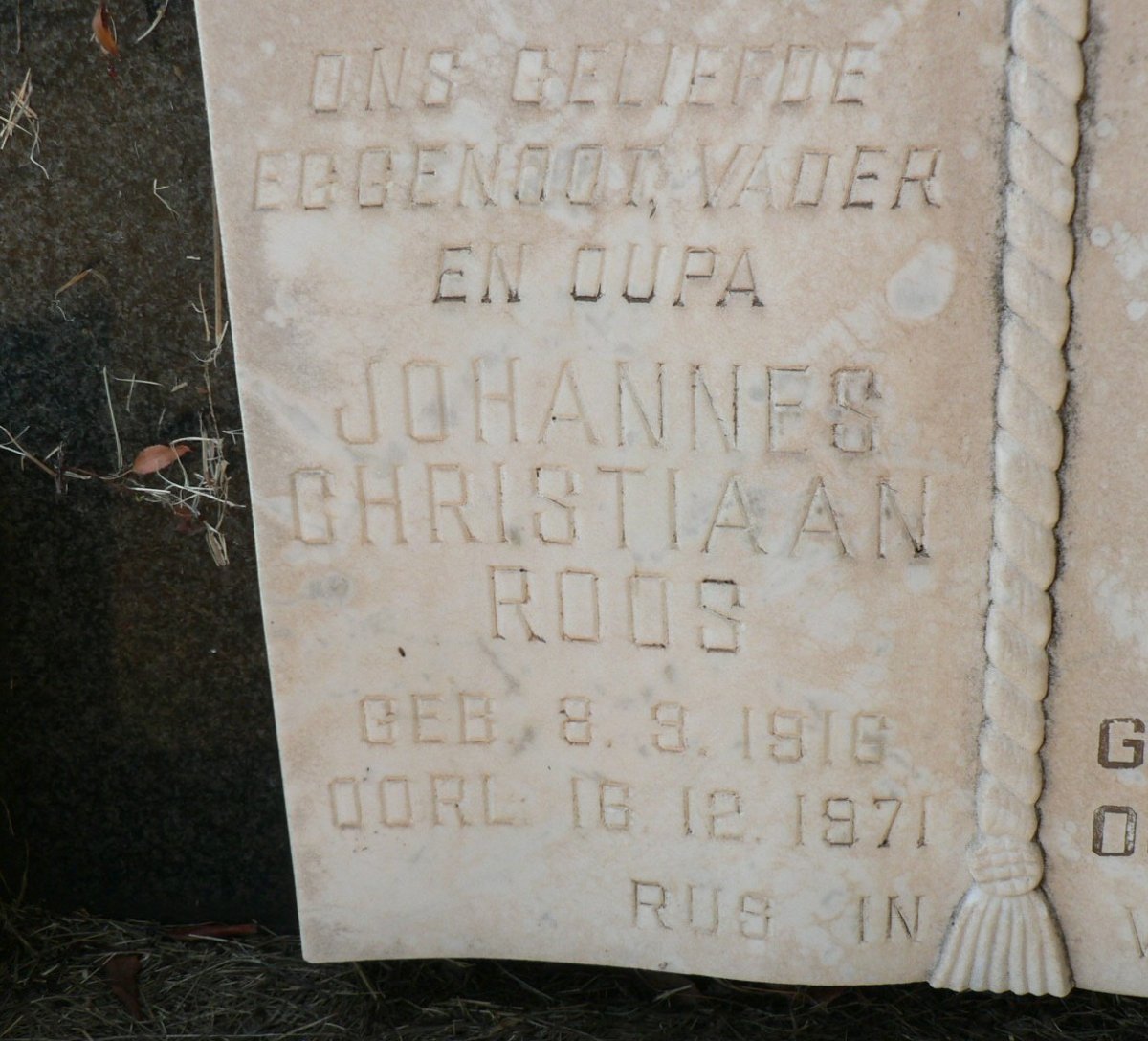 ROOS Johannes Christiaan 1916-1971 &amp; Susanna Louisa MONG 1916-1994