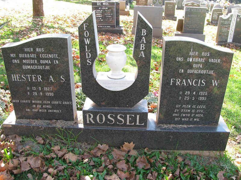ROSSEL Francis W. 1925-1995 &amp; Hester A.S. 1927-1990 