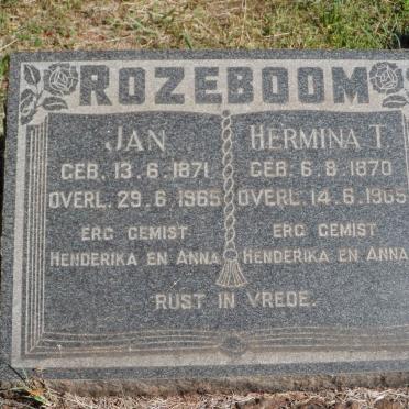 ROZEBOOM Jan 1871-1965 &amp; Hermina T. 1870-1965
