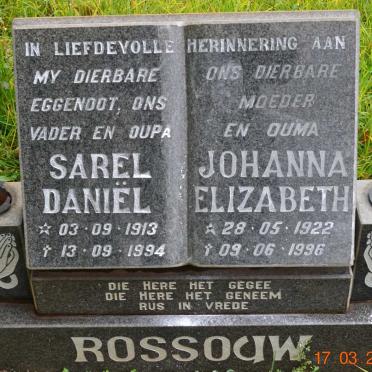 ROSSOUW Sarel Daniel 1913-1994 &amp; Johanna Elizabeth 1922-1996