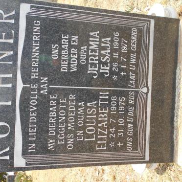 ROTHNER Jeremia Jesaja 1906-1977 &amp; Louisa Elizabeth 1908-1975
