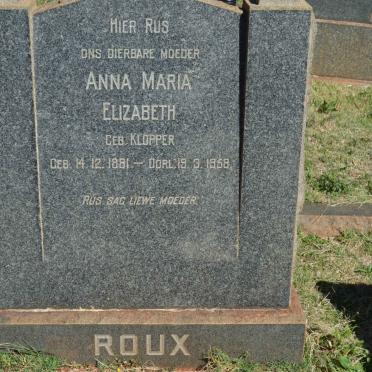 ROUX Anna Maria Elizabeth nee KLOPPER 1881-1958
