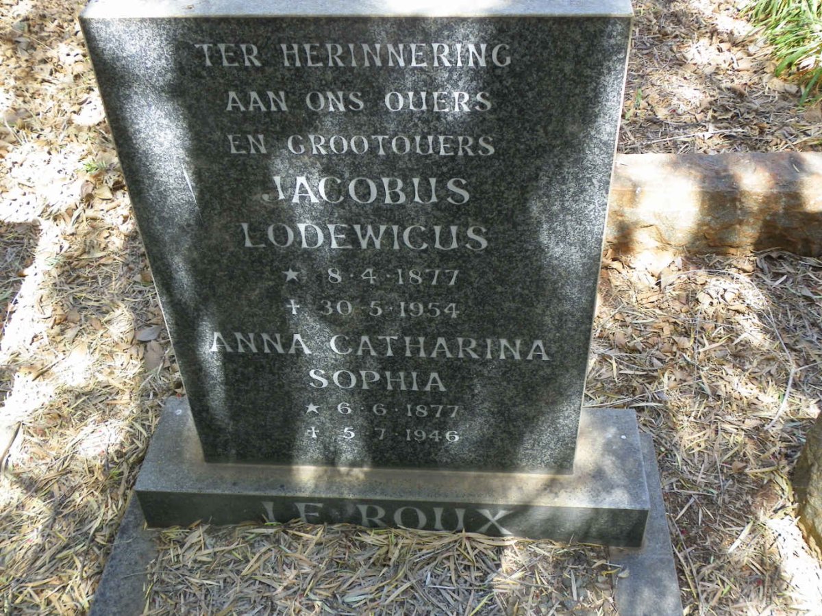 ROUX Jacobus Lodewicus, le 1877-1954 &amp; Anna Catharina Sophia 1877-1946