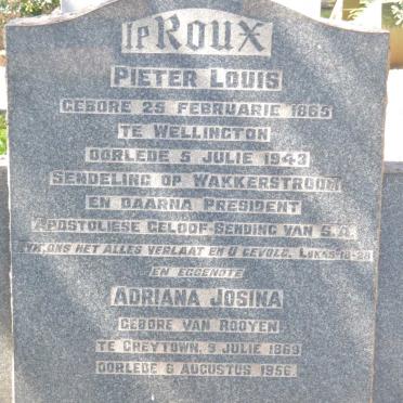 ROUX Pieter Louis, le 1865-1943 &amp; Adriana Josina VAN ROOYEN 1869-1956
