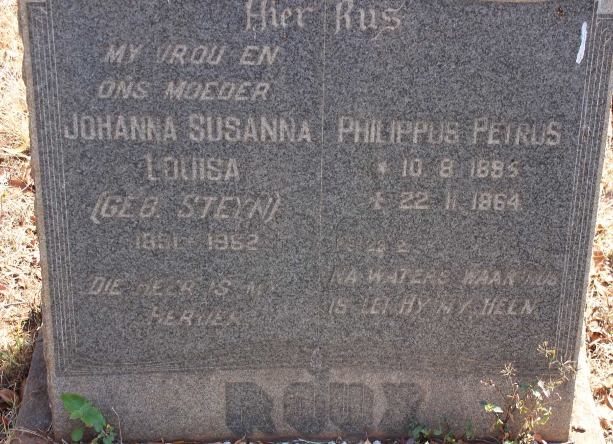 ROUX Philippus Petrus 1895-1964 &amp; Johanna Susanna Louisa STEYN 1891-1962