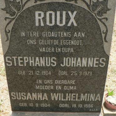 ROUX Stephanus Johannes 1904-1979 &amp; Susanna Wilhelmina 1904-1986