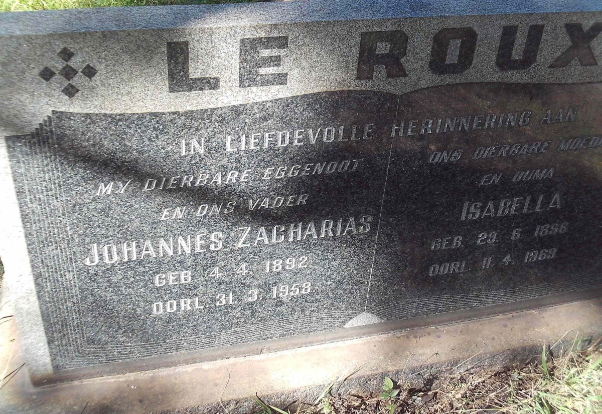 ROUX Johannes Zacharias, le 1892-1958 &amp; Isabella 1896-1969