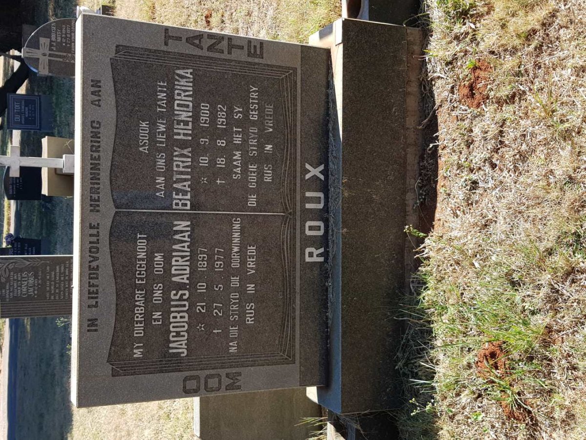 ROUX Jacobus Adriaan 1897-1977 &amp; Beatrix Hendrika 1900-1982