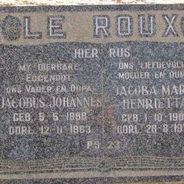ROUX Jacobus Johannes, le 1898-1963 &amp; Jacoba Maria Henrietta 1903-1979