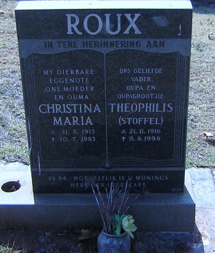 ROUX Theophilis 1916-1998 &amp; Christina Maria 1915-1985