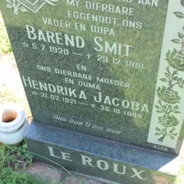 ROUX Barend Smit, le 1920-1981 &amp; Hendrika Jacoba 1921-1989