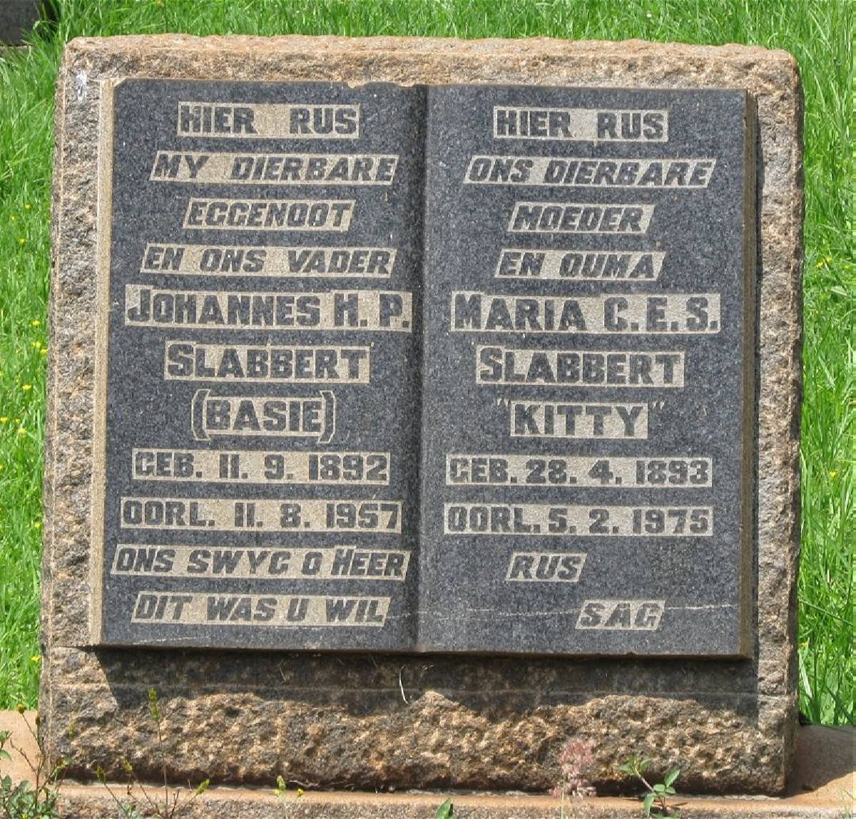 SLABBERT Johannes H.P. 1892-1957 &amp; Maria C.E.S. 1893-1975