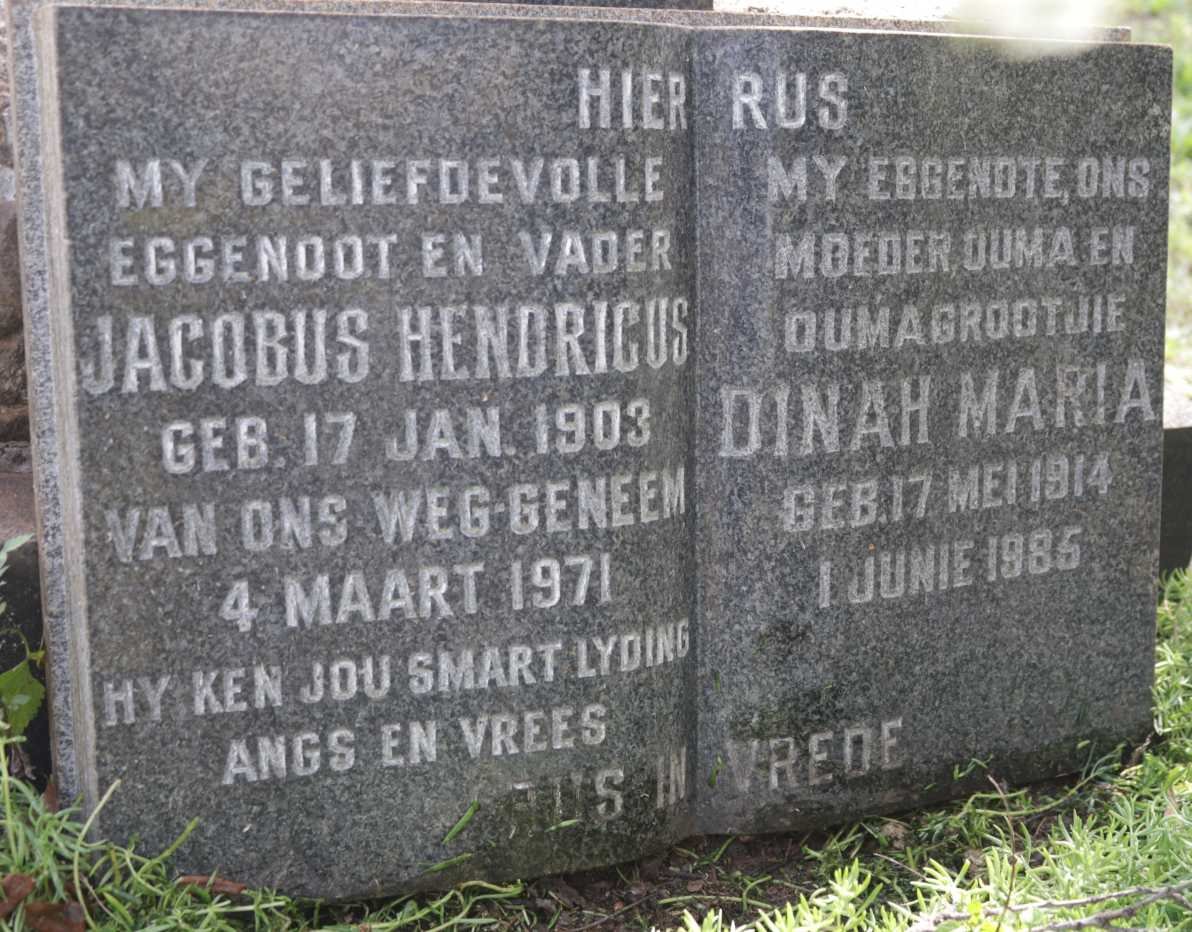 SAAYMAN Jacobus Hendricus 1903-1971 &amp; Dinah Maria 1914-1985