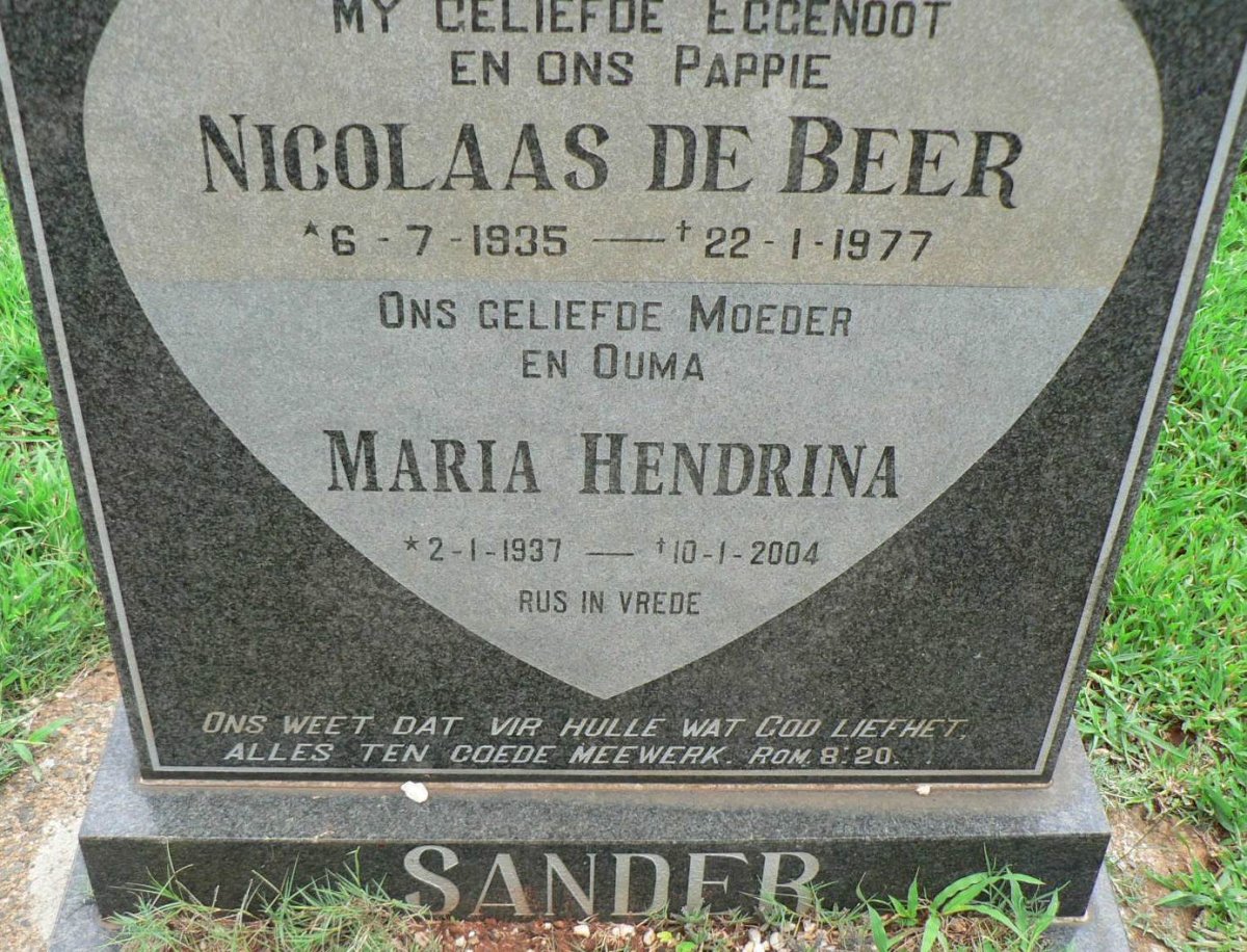 SANDER Nicolaas de Beer 1935-1977 &amp; Maria Hendrina 1937-2004