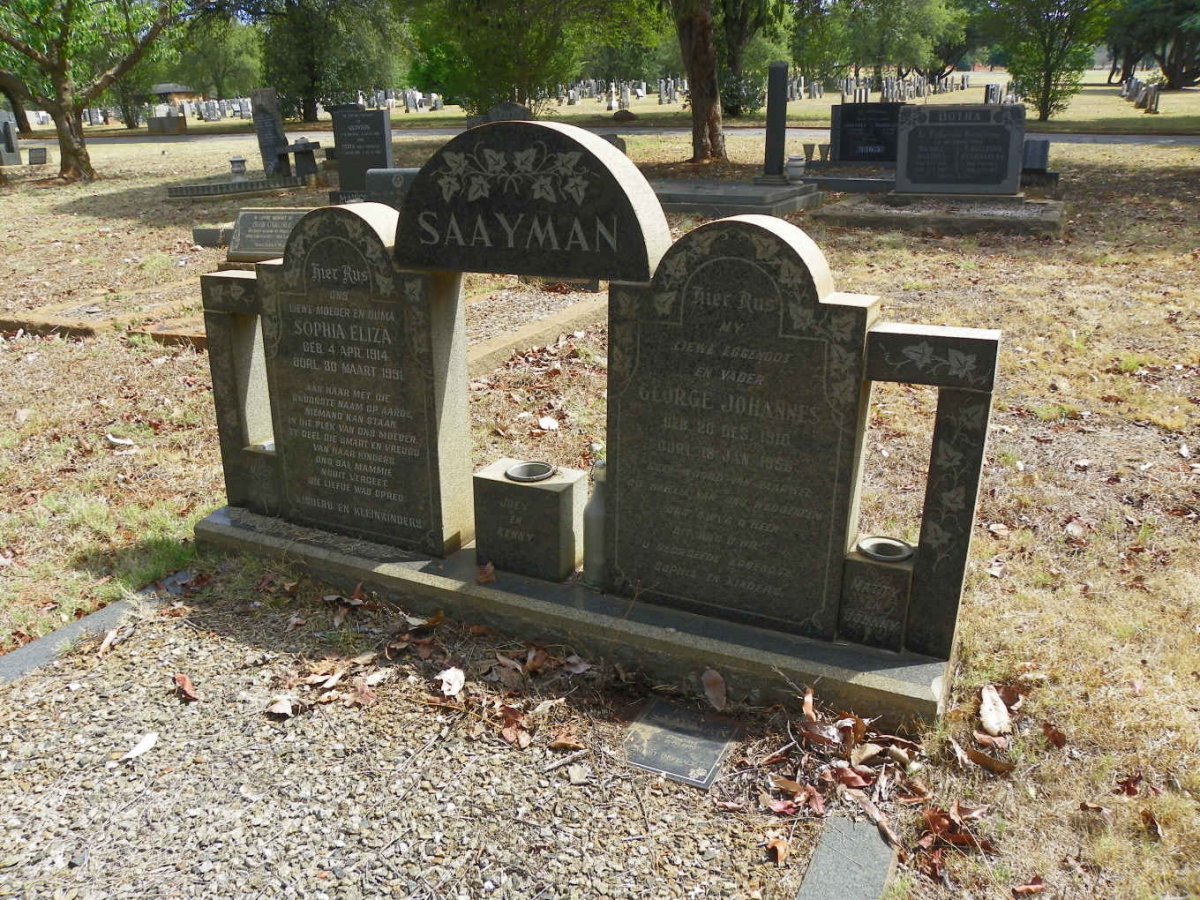 SAAYMAN George Johannes 1910-1955 &amp; Sophia Eliza 1914-1991 :: SAAYMAN Peter 1932-1999