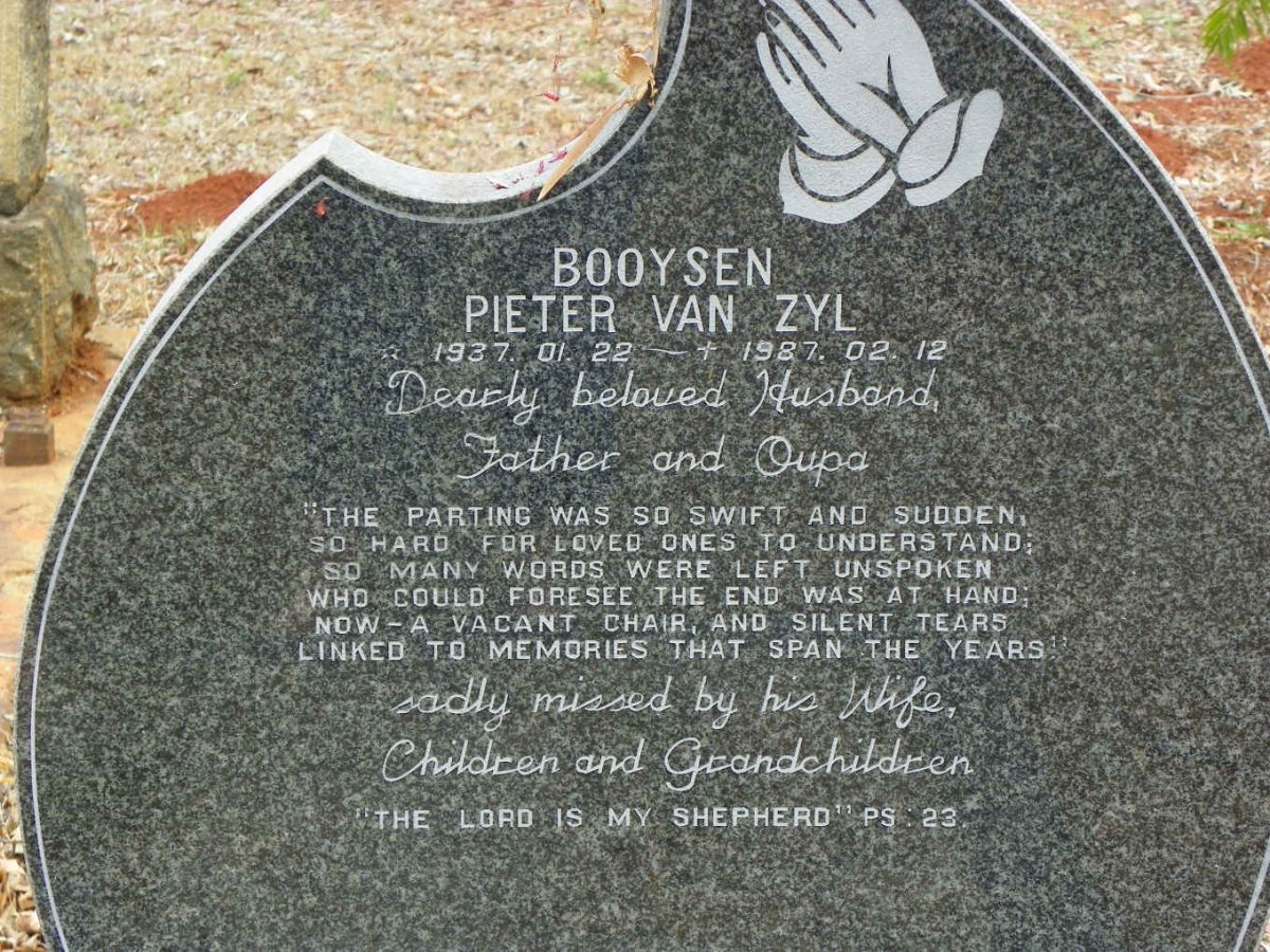 BOOYSEN Pieter Van Zyl 1937-1987