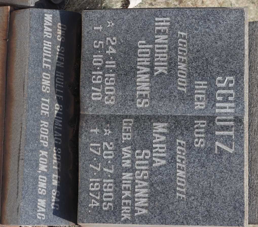 SCHUTZ Hendrik Johannes 1903-1970 &amp; Maria Susanna VAN NIEKERK 1905-1974