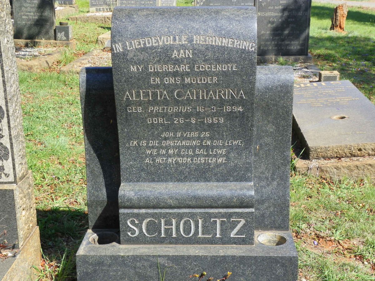 SCHOLTZ Aletta Catharina nee PRETORIUS 1894-1959