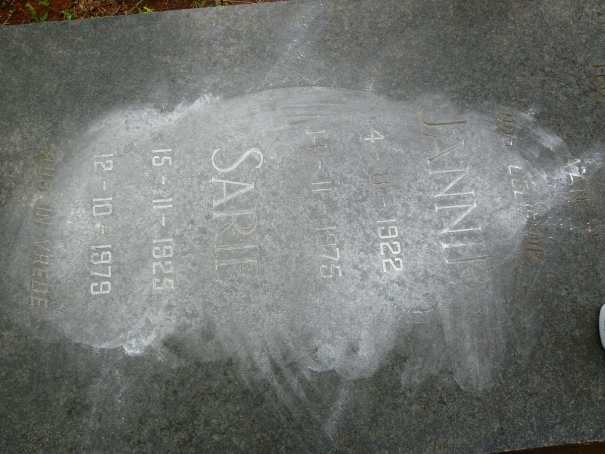 SCHEEPERS Jannie 1922-1975 &amp; Sarie 1929-1979