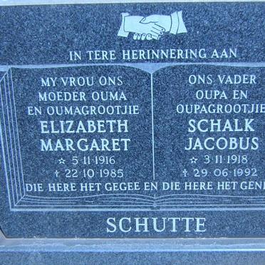 SCHUTTE Schalk Jacobus 1918-1992 &amp; Elizabeth Margaret 1916-1985