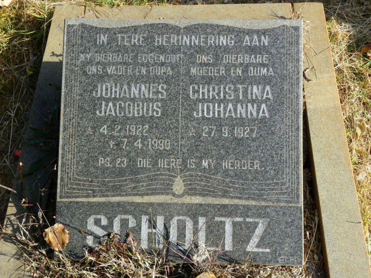 SCHOLTZ Johannes Jacobus 1922-1990 &amp; Christina Johanna 1927-