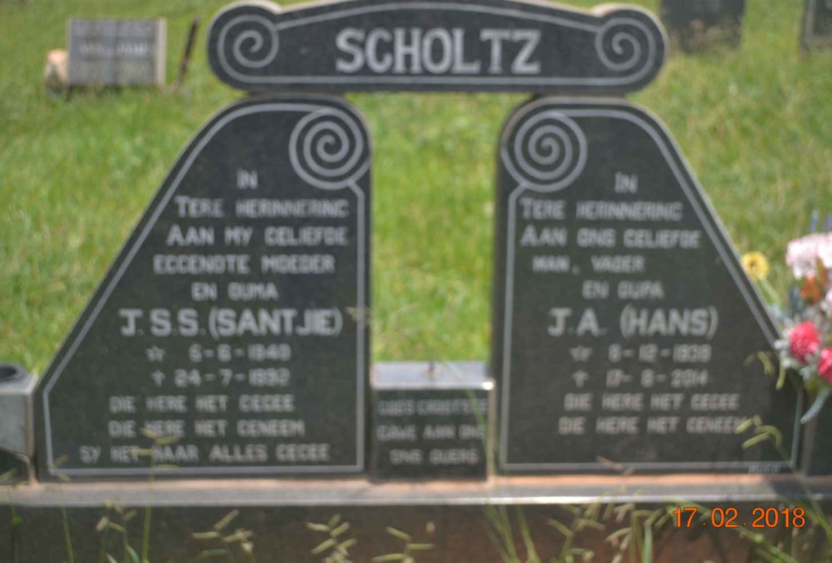 SCHOLTZ J.A. 19??-2014 &amp; J.S.S. 194?-1992