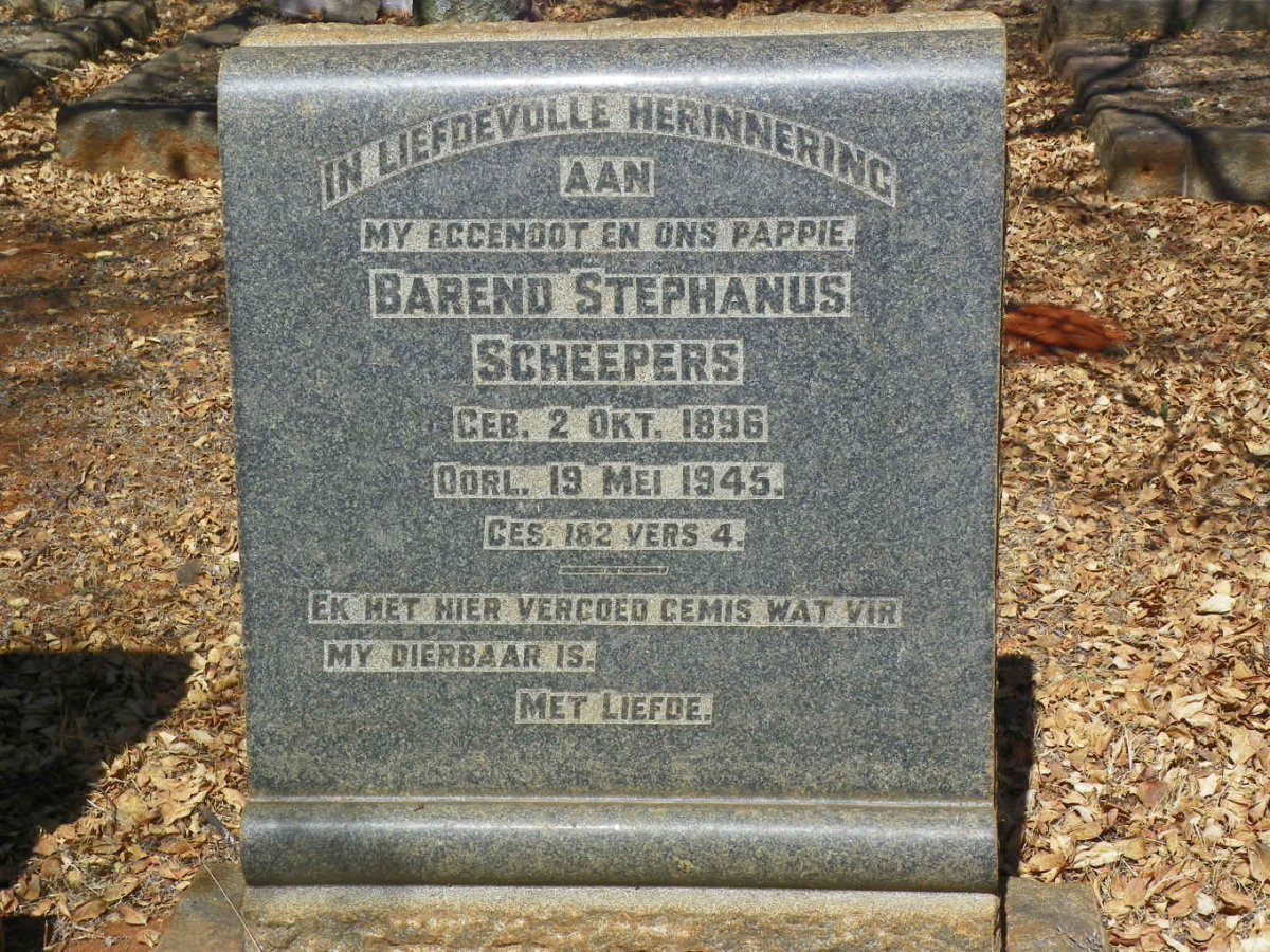 SCHEEPERS Barend Stephanus  1896-1945
