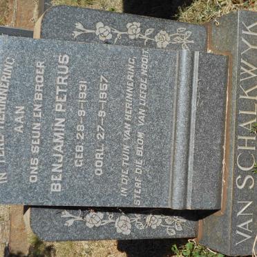 SCHALKWYK Benjamin Petrus, van 1931-1957