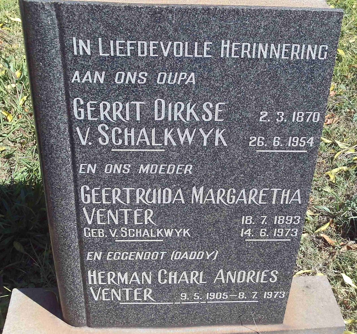 SCHALKWYK Gerrit Dirkse, v. 1870-1954