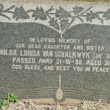 SCHALKWYK Hilda Louisa, van nee DE BRUIN -1958