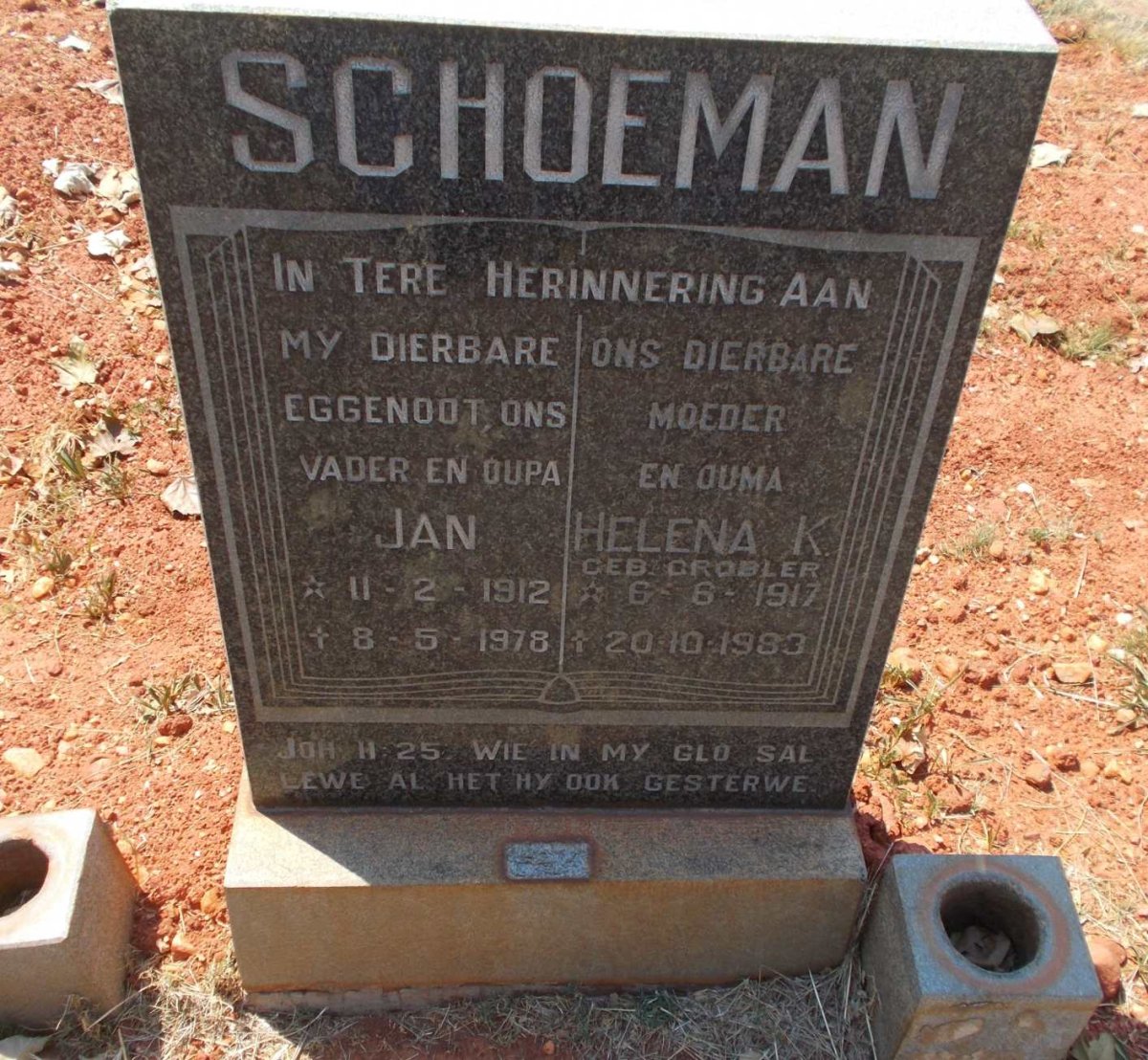 SCHOEMAN Jan 1912-1978 &amp; Helena K. GROBLER 1917-1983