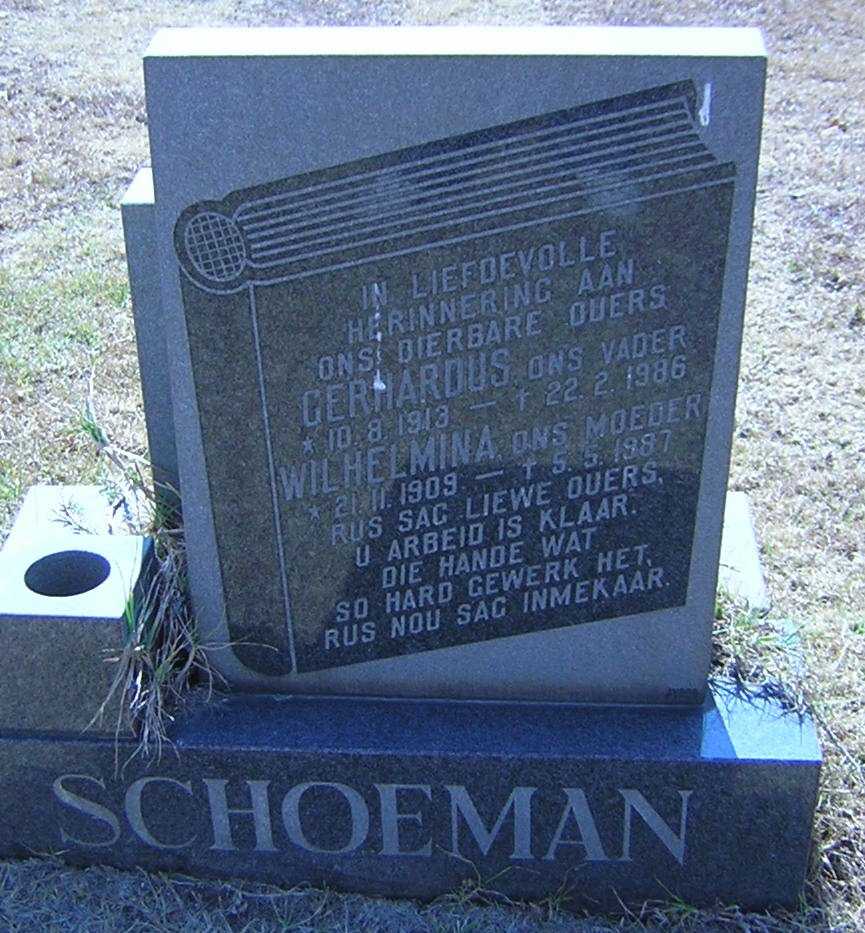 SCHOEMAN Gerhardus 1913-1986 &amp; Wilhelmina 1909-1987