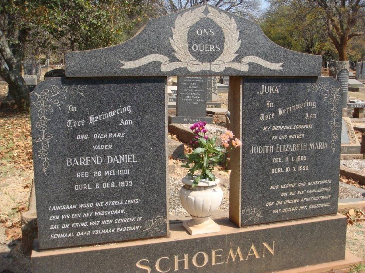 SCHOEMAN Barend Daniel 1901-1973 &amp; Judith Elizabeth Maria 1905-1956