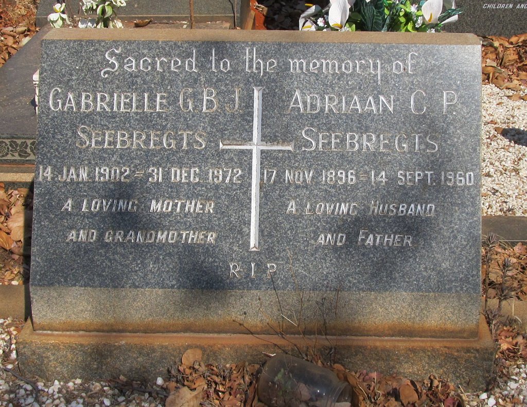 SEEBREGTS Adriaan C.P. 1896-1960 &amp; Gabrielle G.B.J. 1902-1972