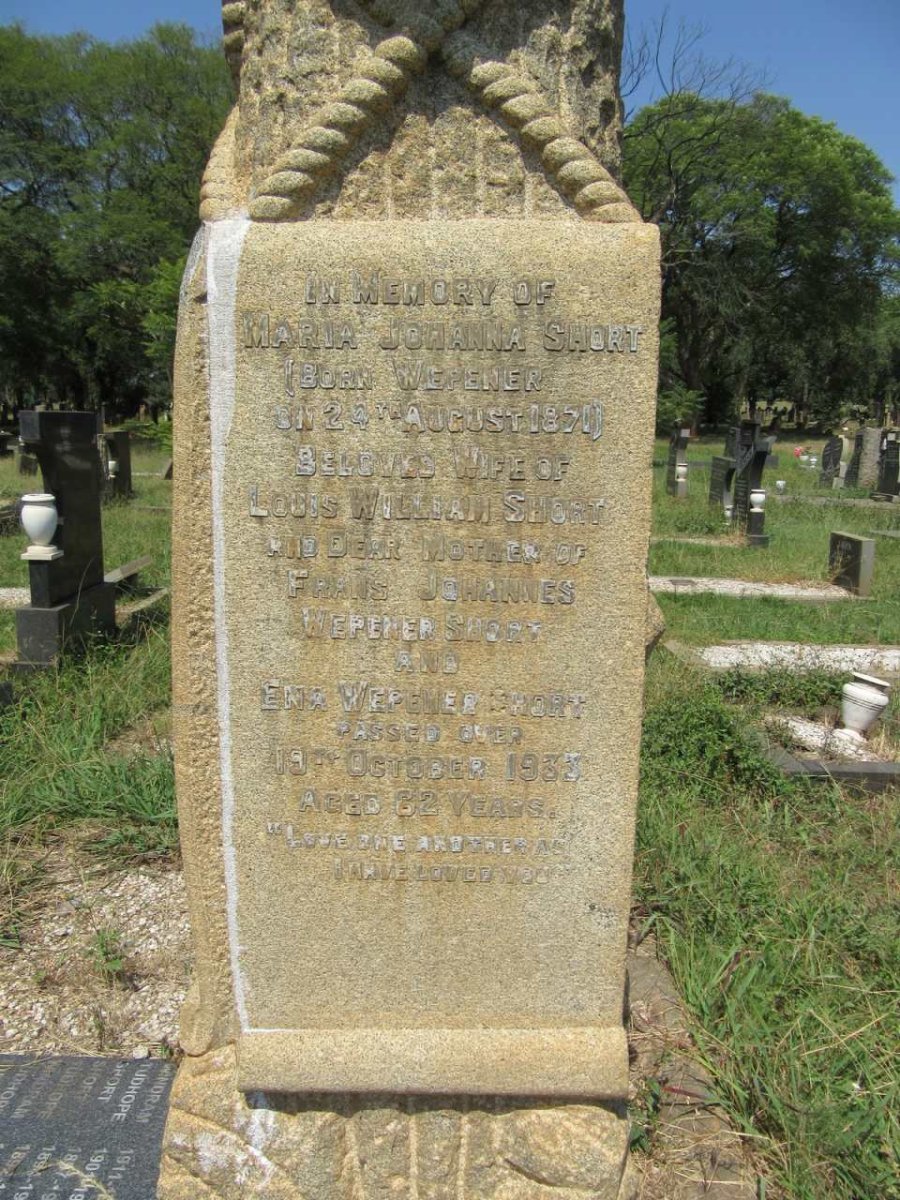 SHORT Maria Johanna nee WEPENER 1871-1933
