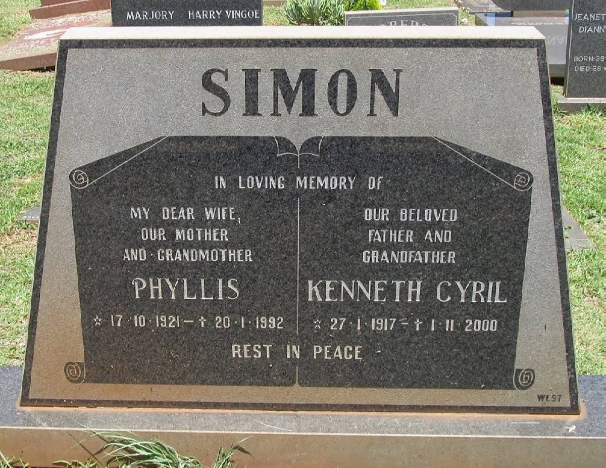 SIMON Kenneth Cyril 1917-2000 &amp; Phyllis 1921-1992