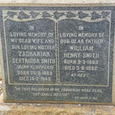 SMITH William Henry 1863-1952 &amp; Zachariah Gertruida KLOPPERS 1869-1949